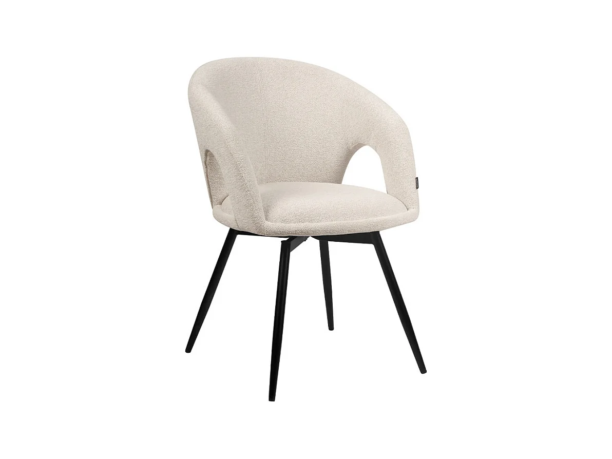 Chaise rotative 180° tissu doux beige et pieds en métal noir - ALEX