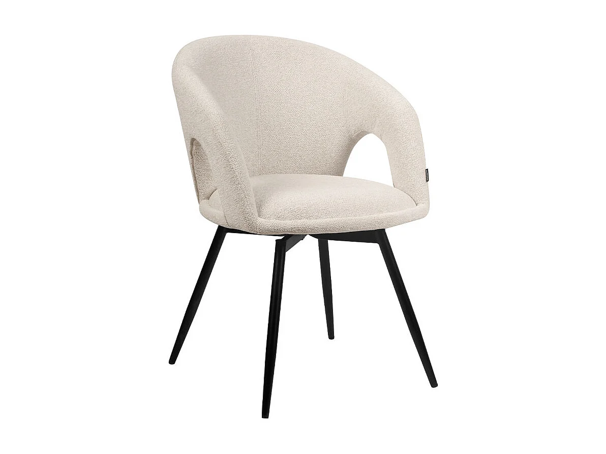 Chaise rotative 180° tissu doux beige et pieds en métal noir - ALEX