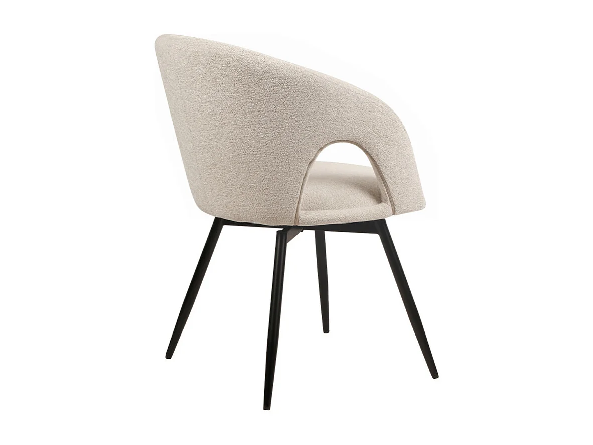 Chaise rotative 180° tissu doux beige et pieds en métal noir - ALEX