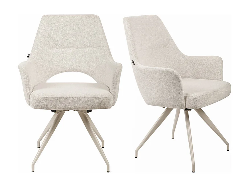 Lot de 2 chaises rotatives 180° tissu doux écru et pieds écru - RICO