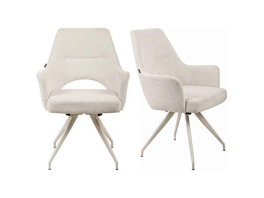 Lot de 2 chaises rotatives 180° tissu doux écru et pieds écru - RICO