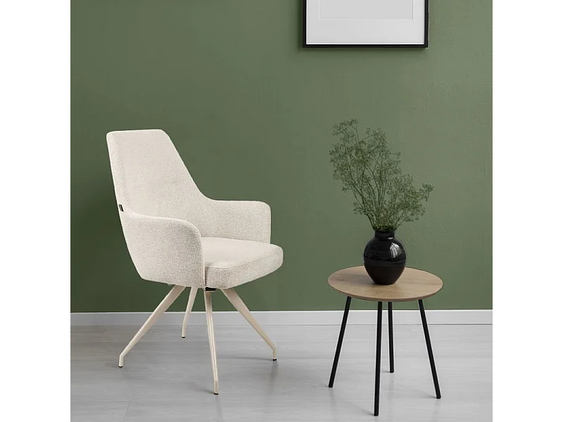 Lot de 2 chaises rotatives 180° tissu doux écru et pieds écru - RICO