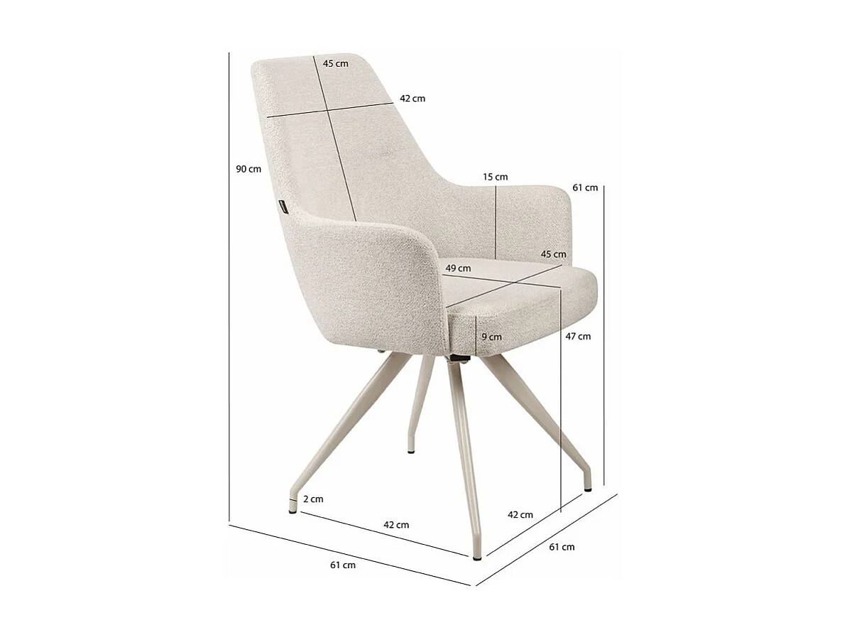 Lot de 2 chaises rotatives 180° tissu doux écru et pieds écru - RICO