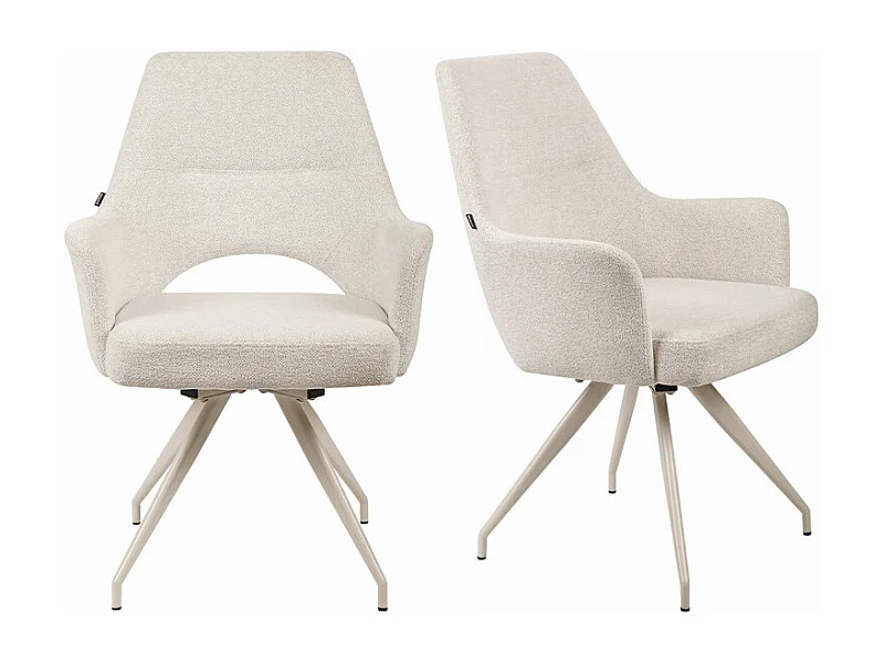 Lot de 2 chaises rotatives 180° tissu doux écru et pieds écru - RICO