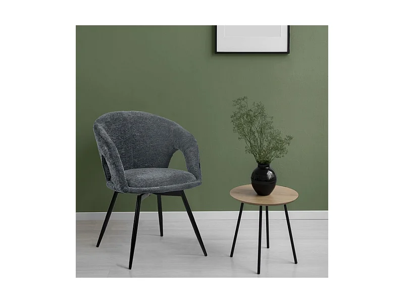 Lot 2 chaises rotatives 180° tissu doux gris et pieds noir - ALEX