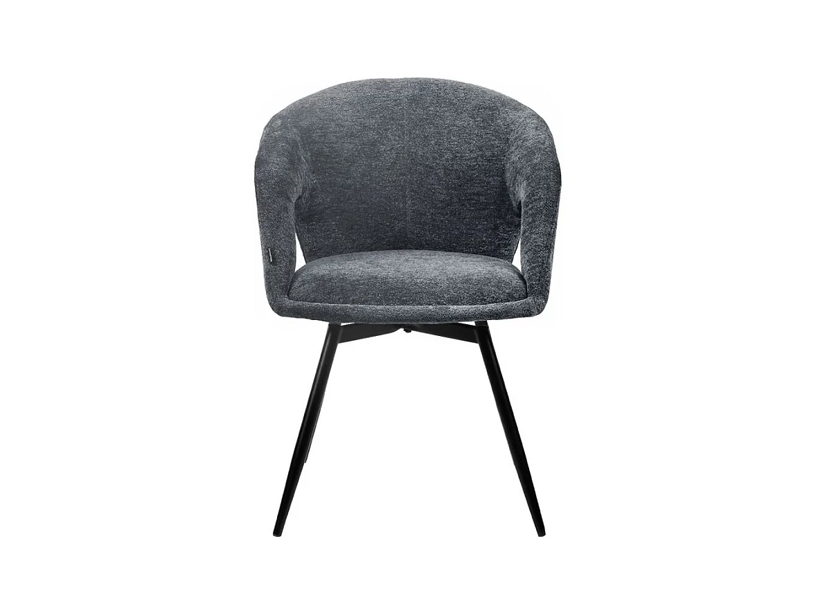 Lot 2 chaises rotatives 180° tissu doux gris et pieds noir - ALEX