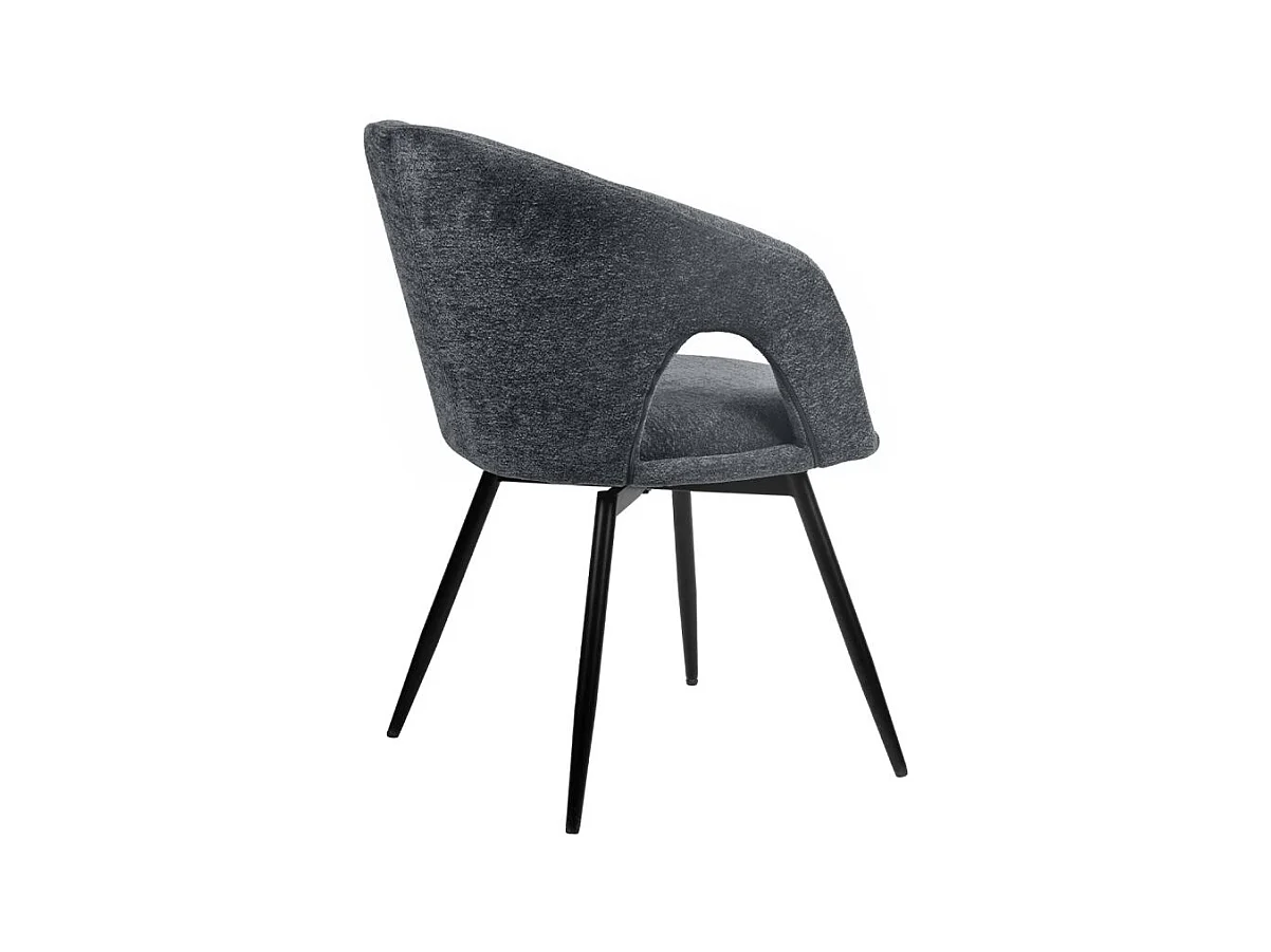 Lot 2 chaises rotatives 180° tissu doux gris et pieds noir - ALEX