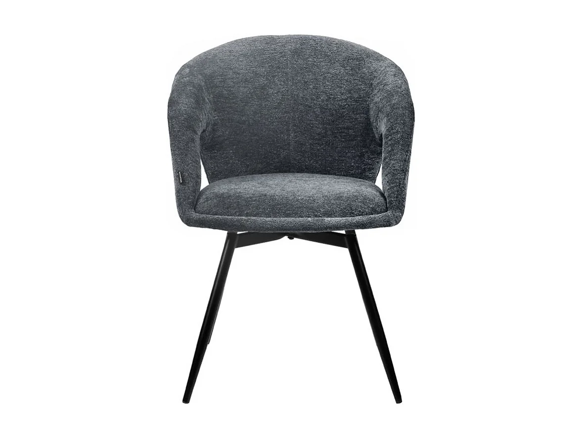 Lot 2 chaises rotatives 180° tissu doux gris et pieds noir - ALEX