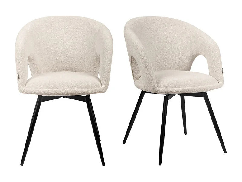 Lot 2 chaises rotatives 180° tissu doux beige et pieds noir - ALEX