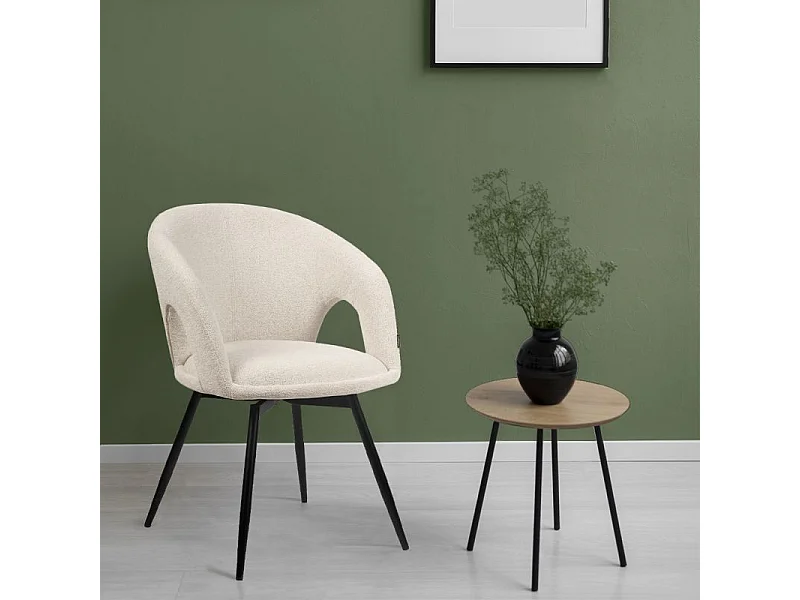 Lot 2 chaises rotatives 180° tissu doux beige et pieds noir - ALEX