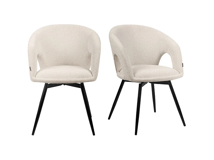 Lot 2 chaises rotatives 180° tissu doux beige et pieds noir - ALEX