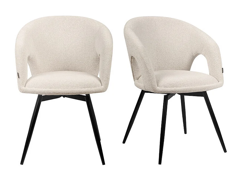 Lot 2 chaises rotatives 180° tissu doux beige et pieds noir - ALEX