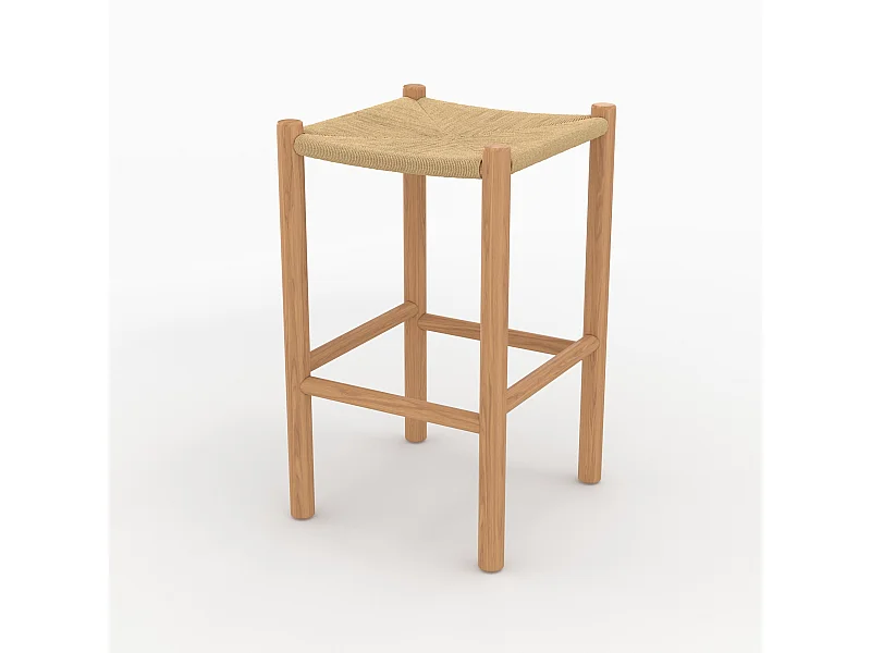 Taburete para isla central 65 cm de teca y ratán - Kaïa