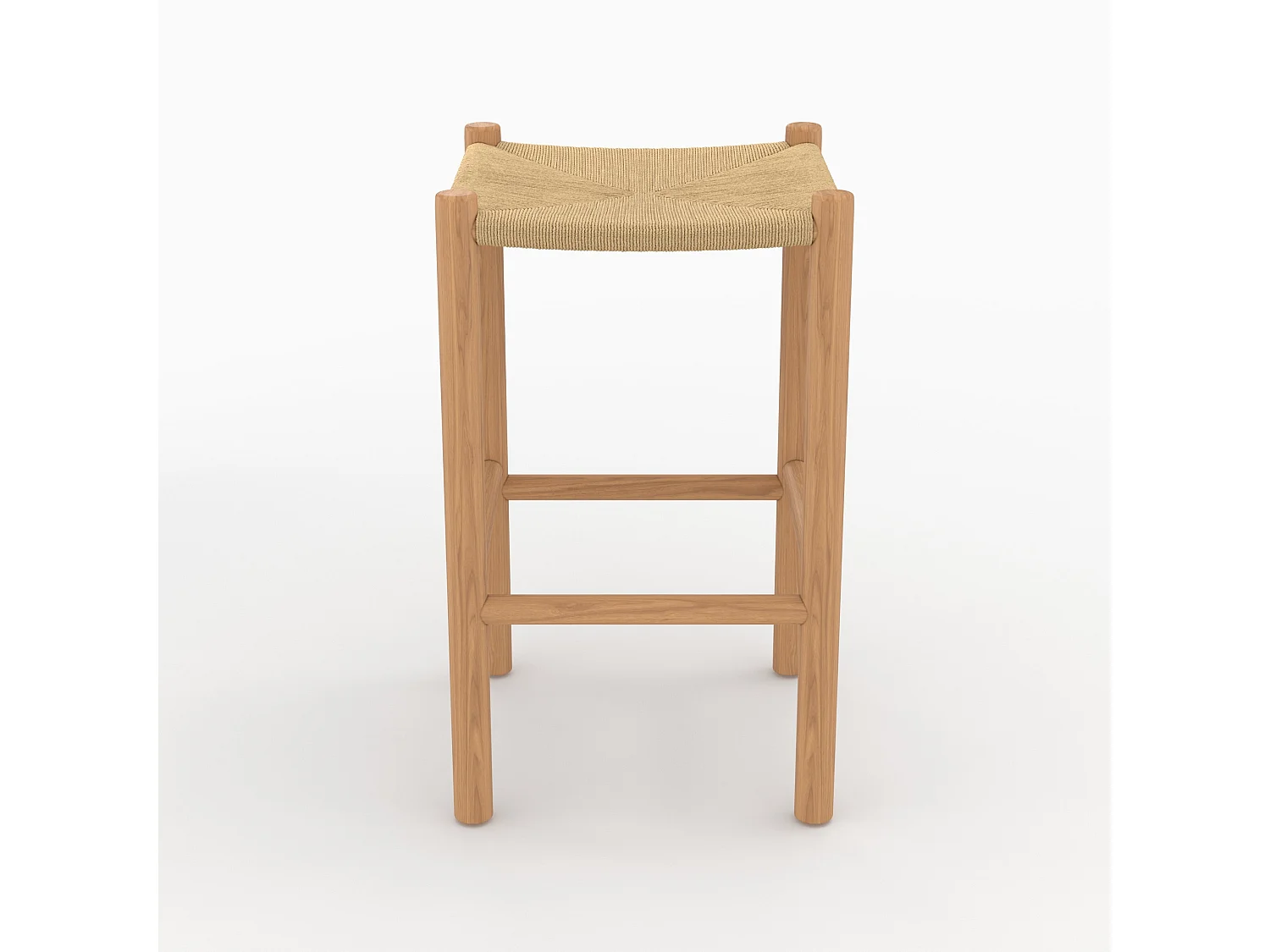 Tabouret pour ilot central 65 cm en teck et rotin - Kaïa