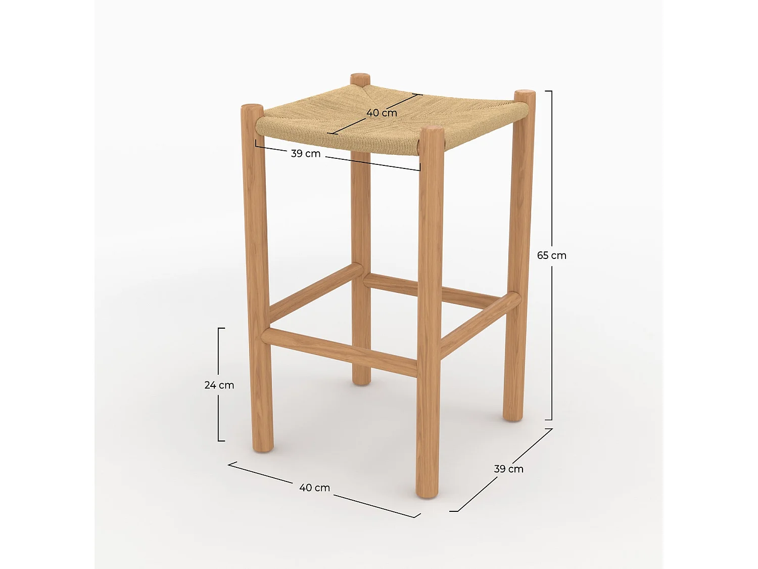Tabouret pour ilot central 65 cm en teck et rotin - Kaïa