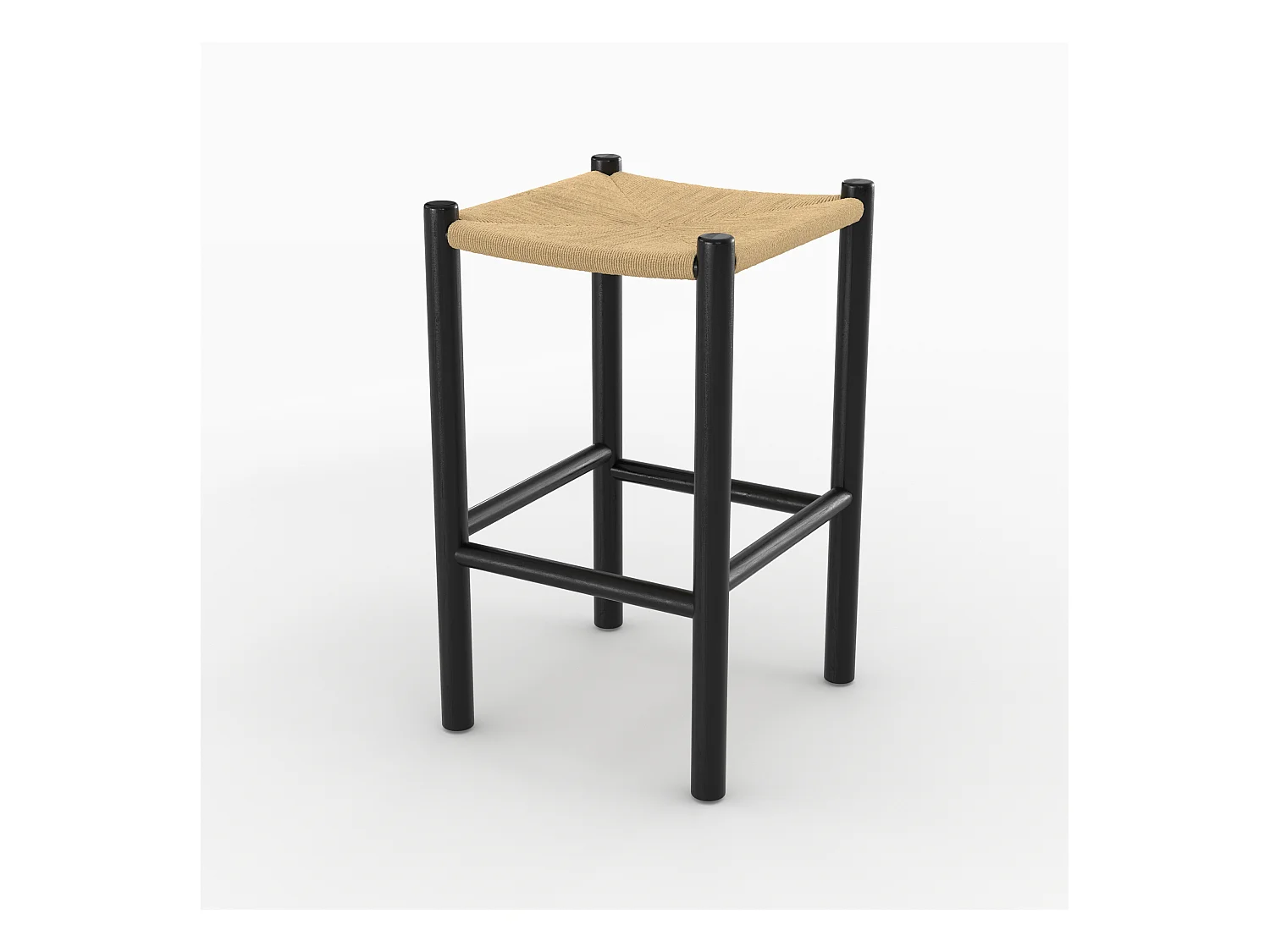Tabouret pour ilot central 65 cm en teck noir et rotin - Kaïa