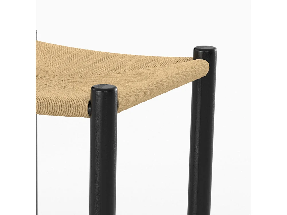 Tabouret pour ilot central 65 cm en teck noir et rotin - Kaïa