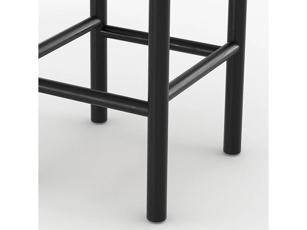 Tabouret pour ilot central 65 cm en teck noir et rotin - Kaïa
