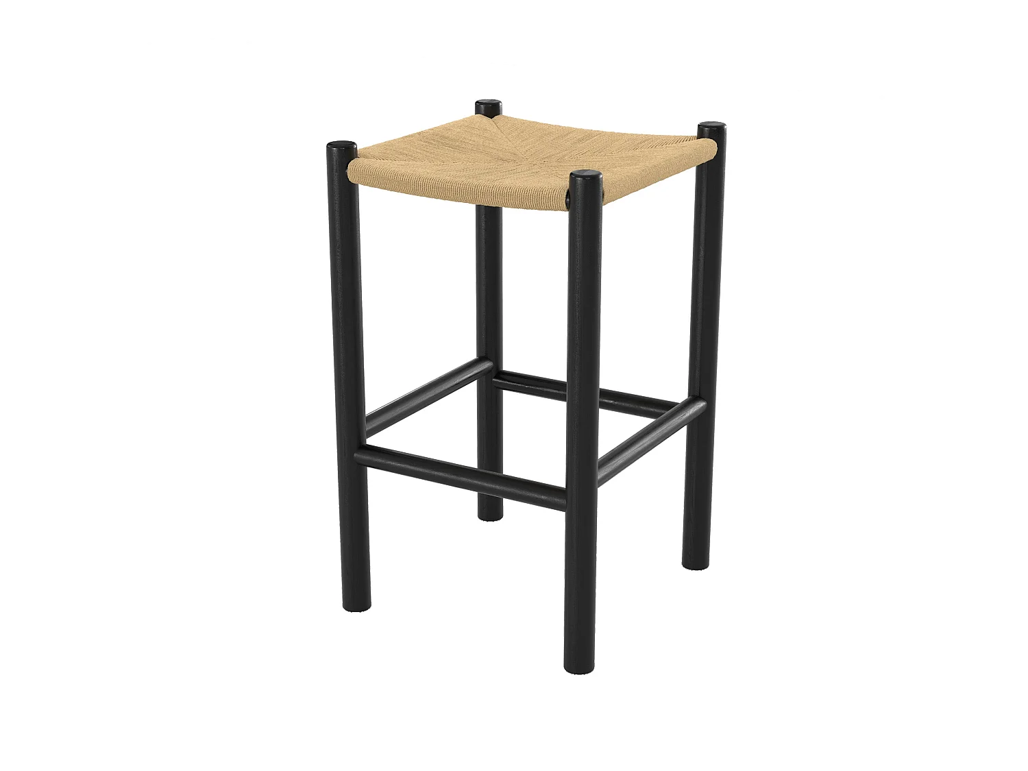 Tabouret pour ilot central 65 cm en teck noir et rotin - Kaïa