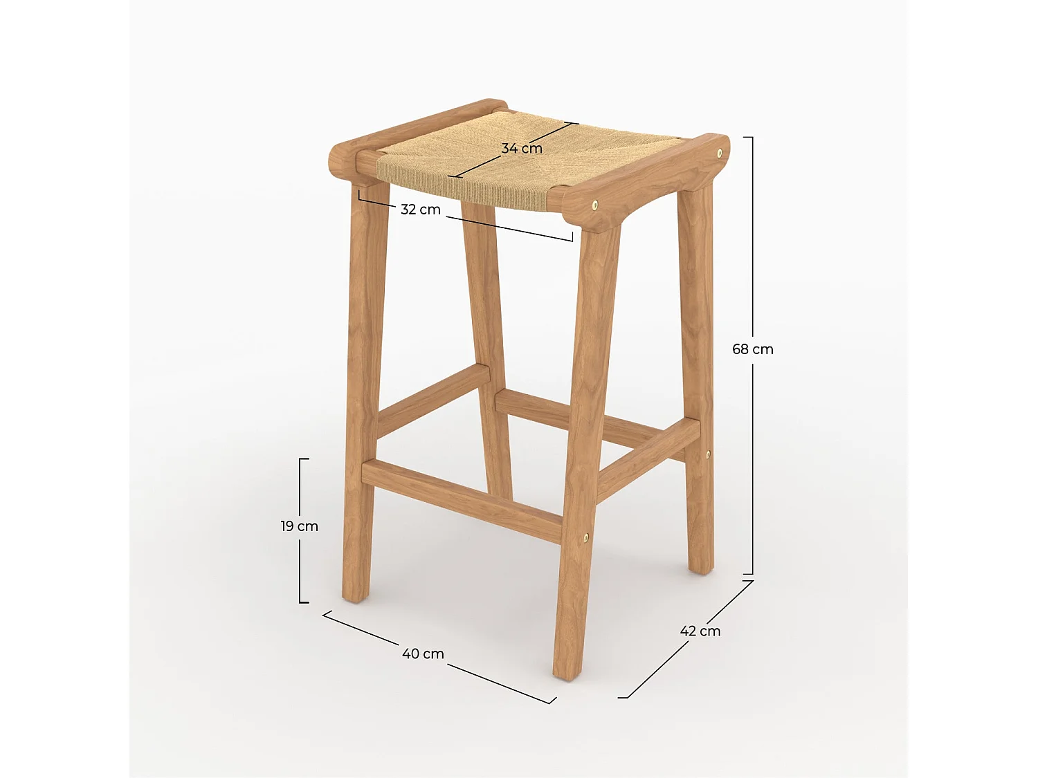 Sedia da bar per isola centrale 68 cm in teak e rattan - Kuna