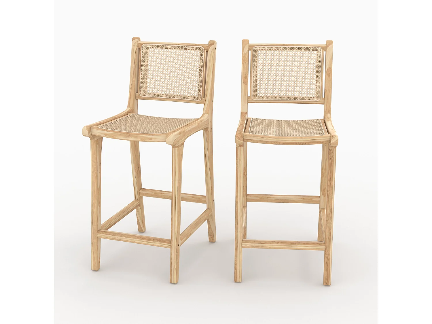Set di 2 sedie per isola centrale in teak e rattan intrecciato 66,5 cm - Kyla