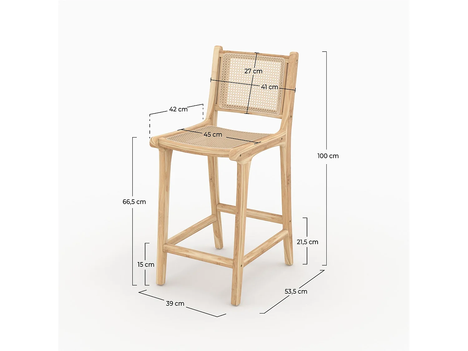 Set di 2 sedie per isola centrale in teak e rattan intrecciato 66,5 cm - Kyla