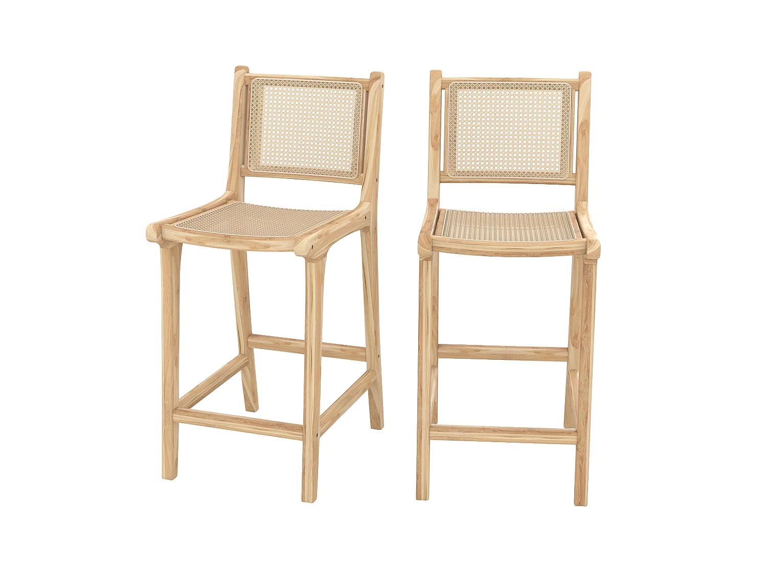 Set di 2 sedie per isola centrale in teak e rattan intrecciato 66,5 cm - Kyla