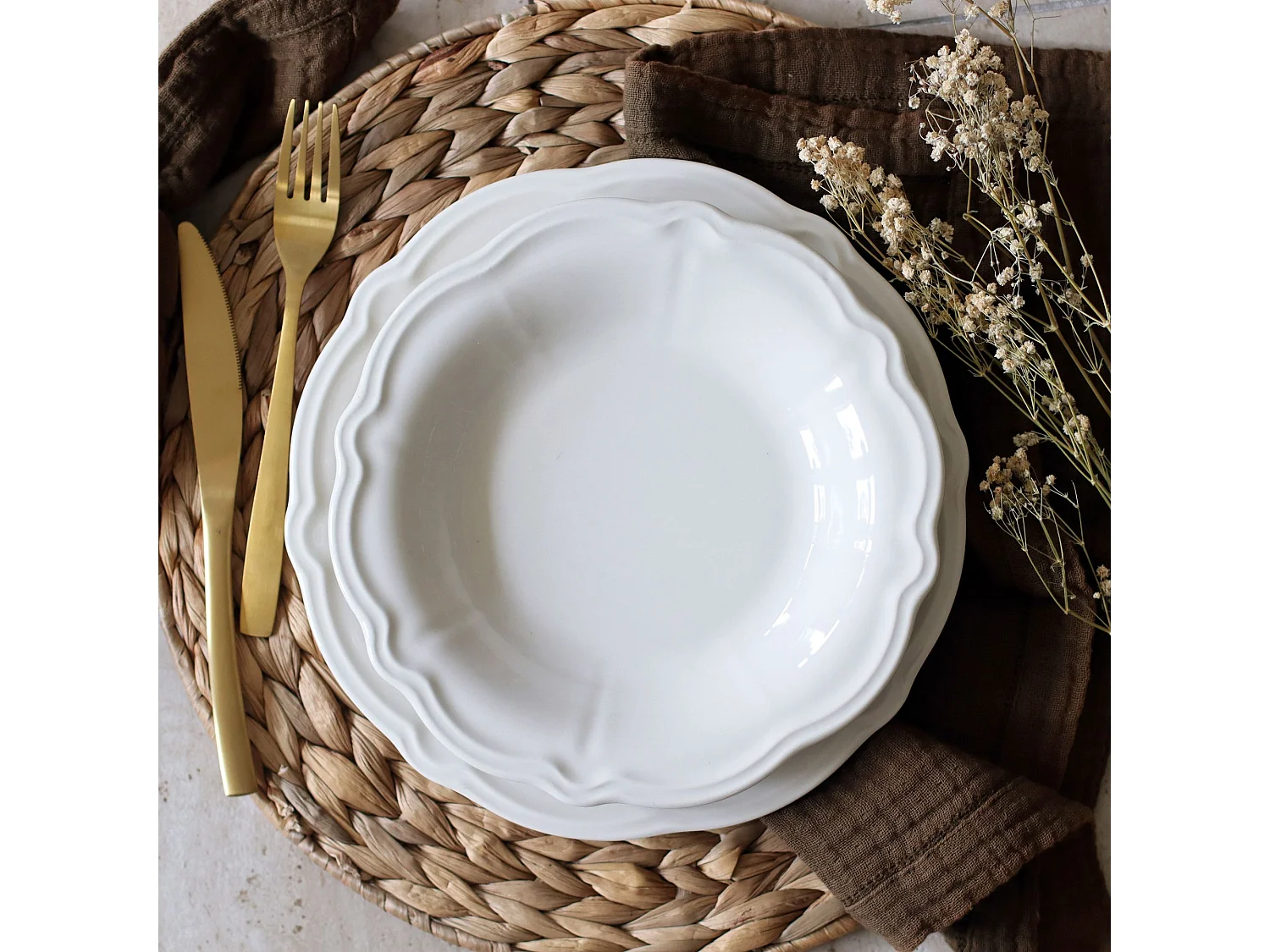 Novastyl - Lot 6 Assiettes Plates Charlotte 26cm En Grès Blanc