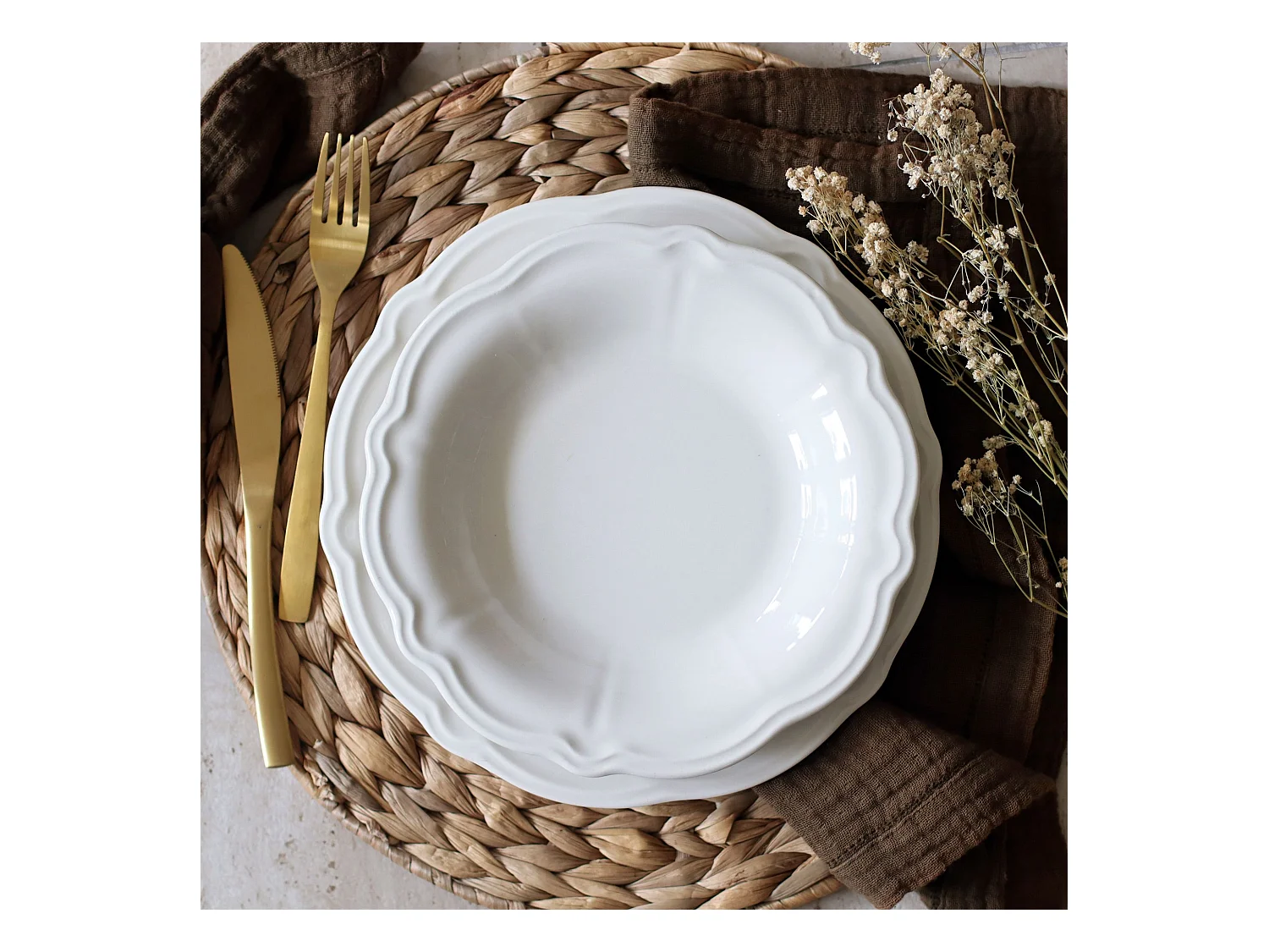 Novastyl - Lot 6 Assiettes Creuses Charlotte 22cm En Gres Blanc