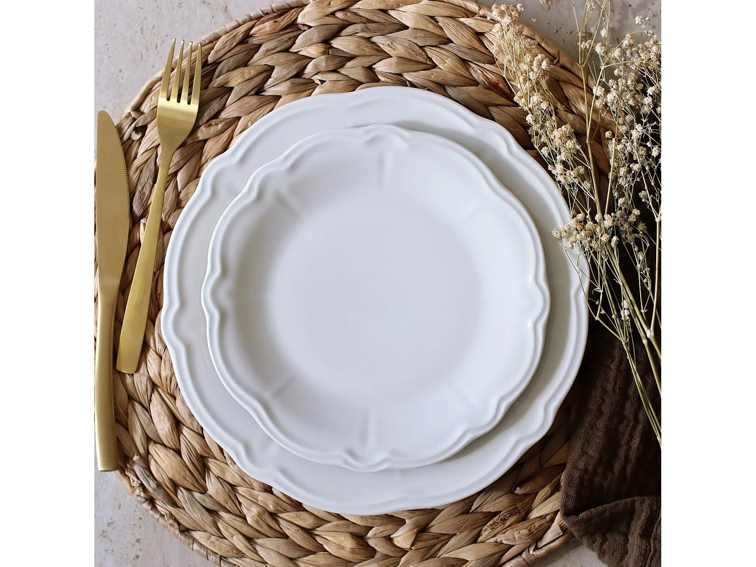 Novastyl - Lot 6 Assiettes Desserts Charlotte 20cm En Gres Blanc