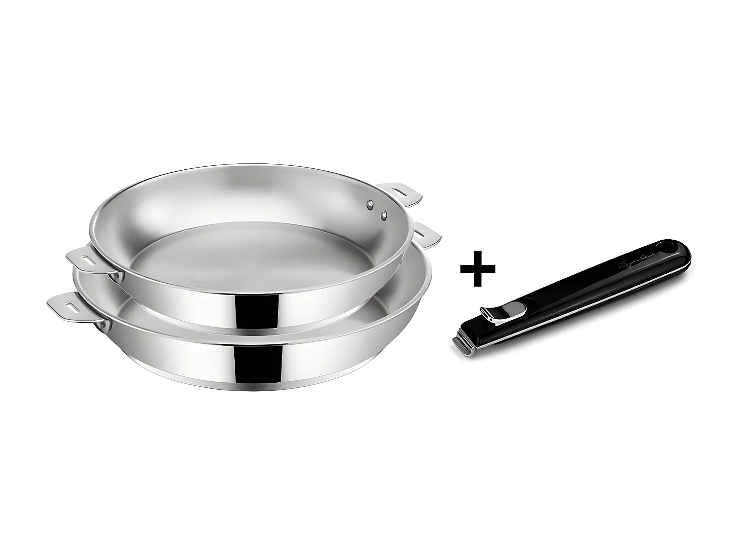 Lagostina Lot de 2 poêles inox 24 et 28 cm + poignée - 012138600003