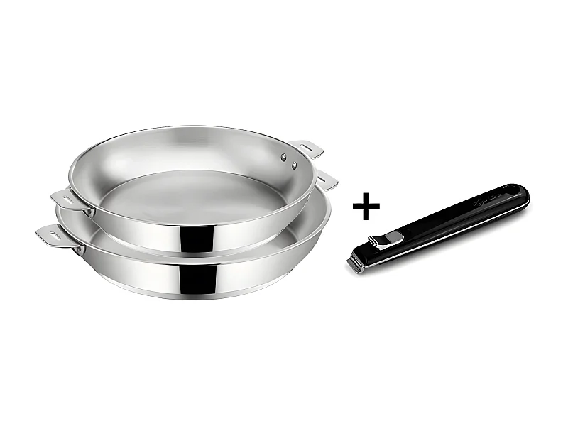 Lagostina Lot de 2 poêles inox 24 et 28 cm + poignée - 012138600003
