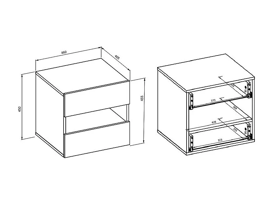 Table de chevet VOX 2 tiroirs et une niche, coloris chêne et beige