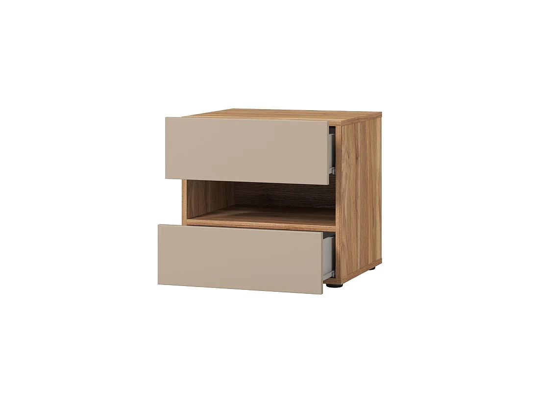 Nachttisch VOX mit 2 Schubladen und einem Fach, Farbe Eiche und Beige