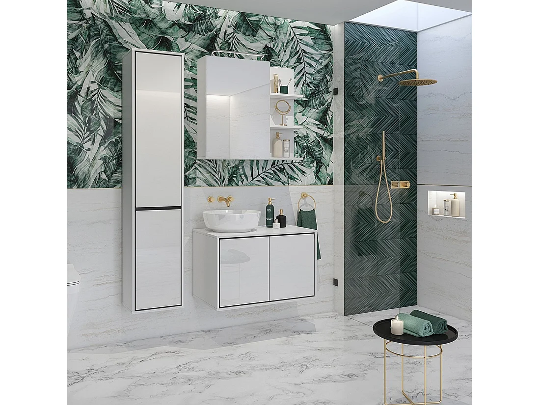 Zwevende badkamerkolom uit de GOBI-collectie in wit en zwart.