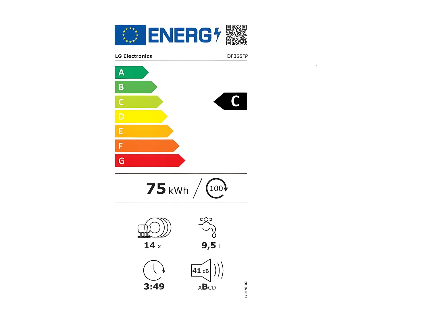 Lg Lave-vaisselle 60 cm 14 couverts 41 db - DF355FP
