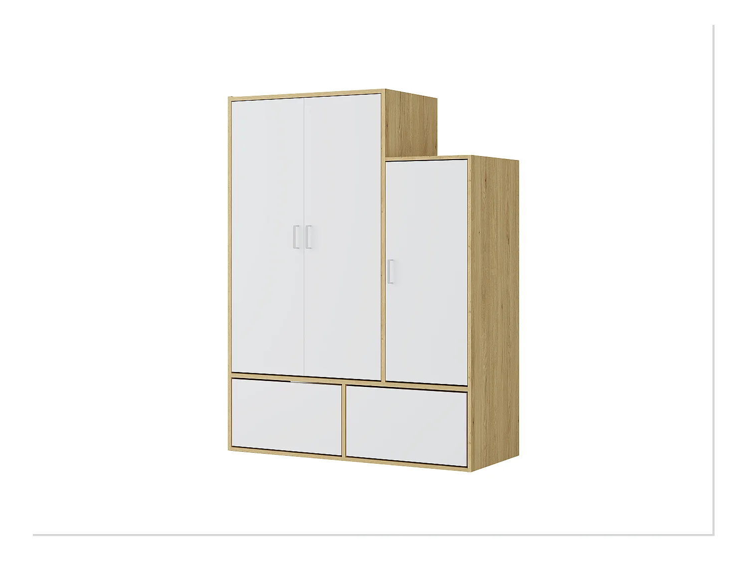 Vestiaire avec 3 portes, 1 penderie et 2 compartiments chaussures - Blanc et naturel - NYVELA