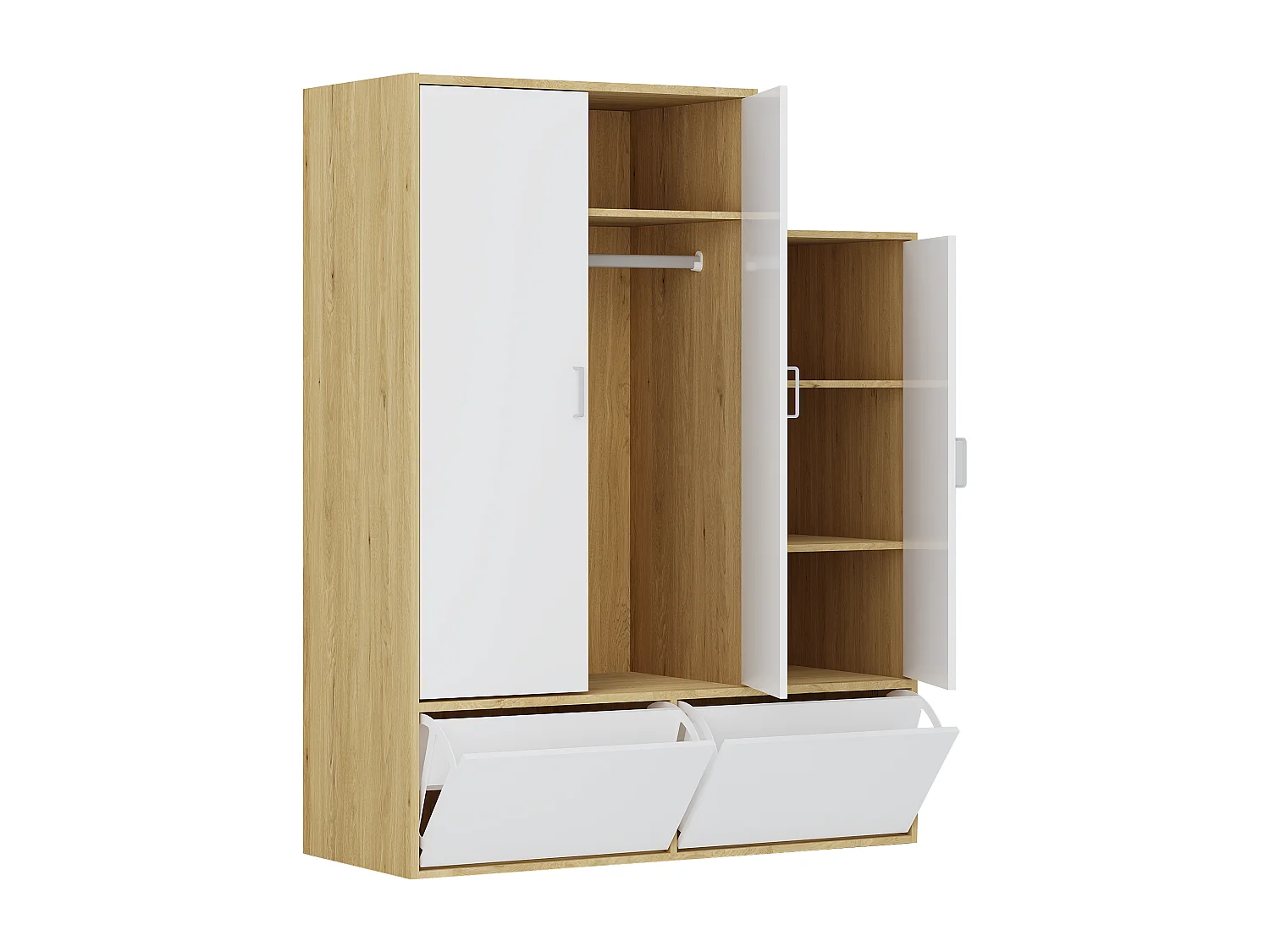 Vestiaire avec 3 portes, 1 penderie et 2 compartiments chaussures - Blanc et naturel - NYVELA