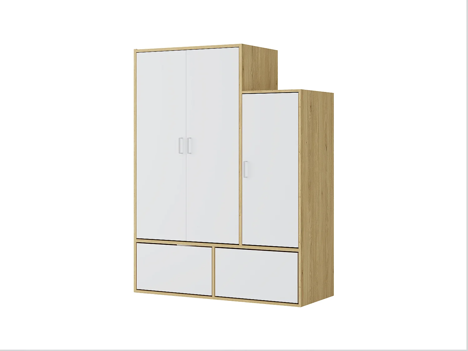 Guarda-roupa com 3 portas, 1 barra de pendurados e 2 compartimentos para calçado branco e natural - NYVELA