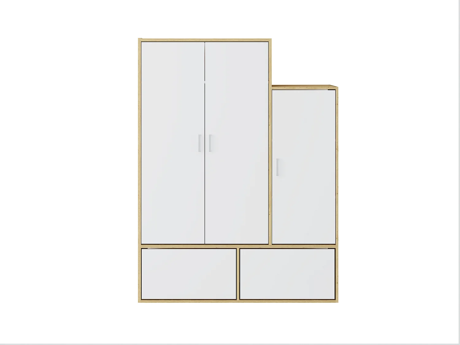 Guarda-roupa com 3 portas, 1 barra de pendurados e 2 compartimentos para calçado branco e natural - NYVELA