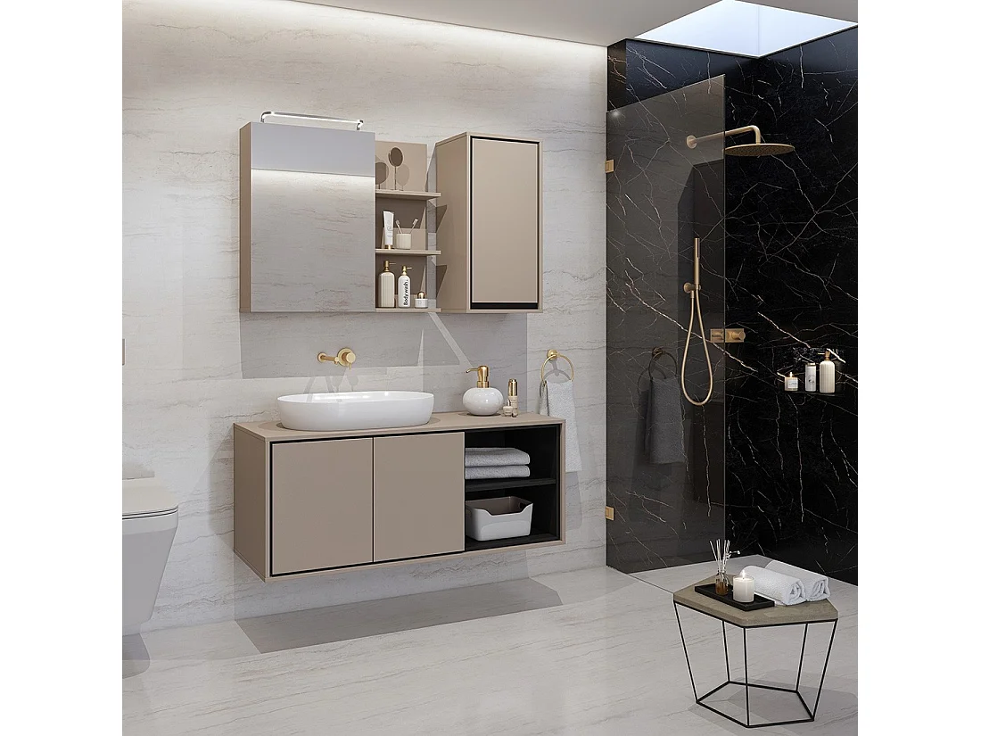 Meubel hangend badkamer collectie GOBI kleur bruin.