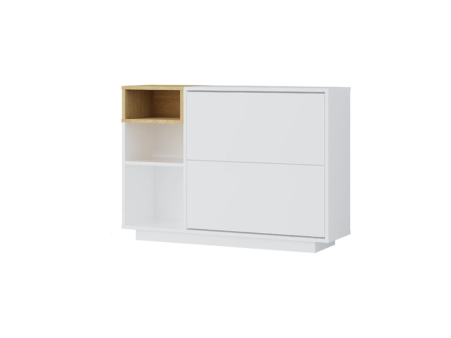Mueble de zapatos con 2 compartimentos y 3 estantes - Blanco y natural - VYLARA