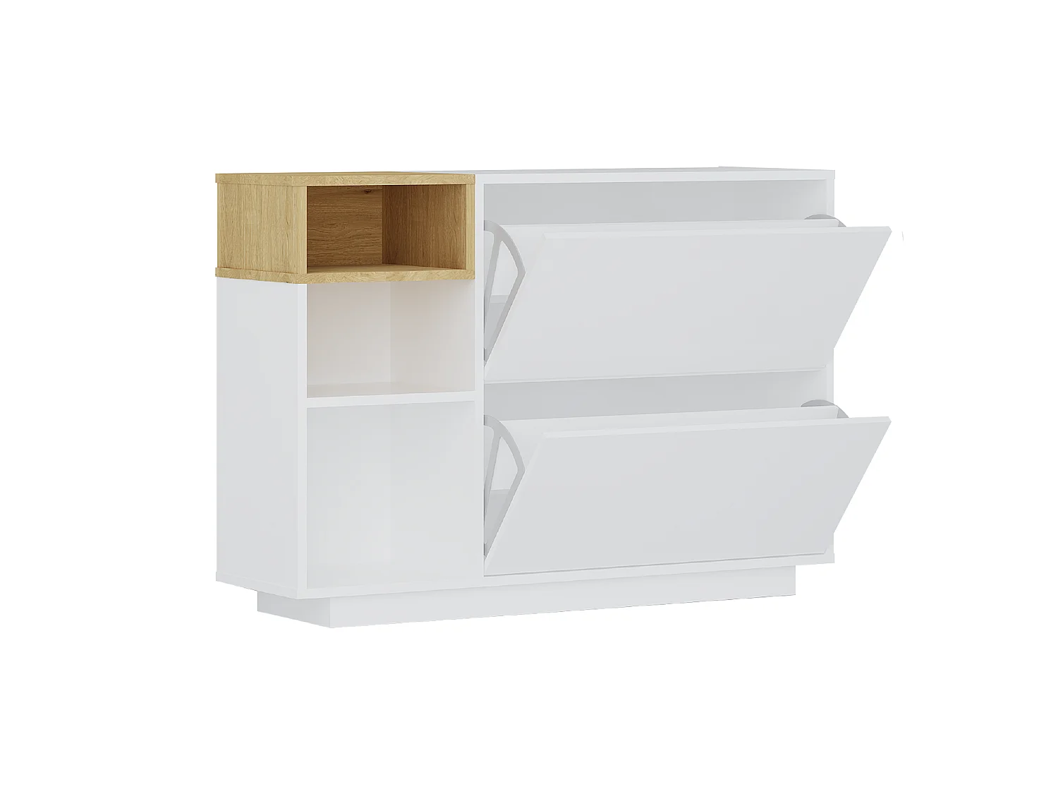 Mueble de zapatos con 2 compartimentos y 3 estantes - Blanco y natural - VYLARA