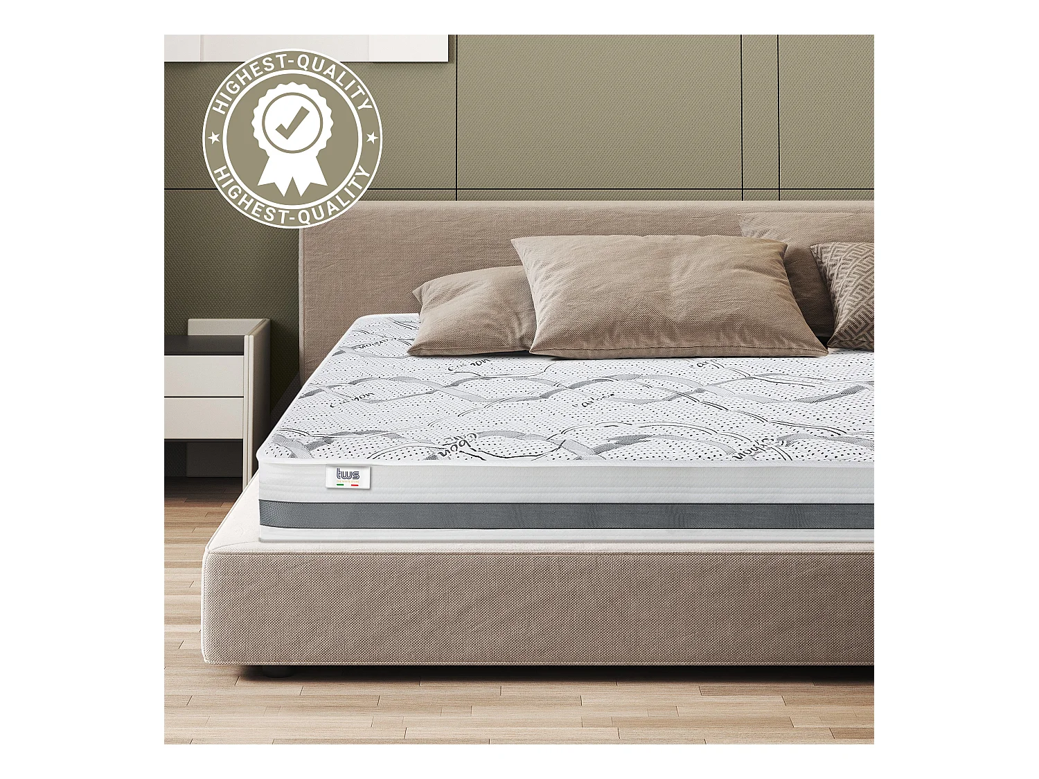 Matelas Double King-Size 180 x 210 à mémoire | Premium Quality | Hauteur 20 cm | Made in Italy