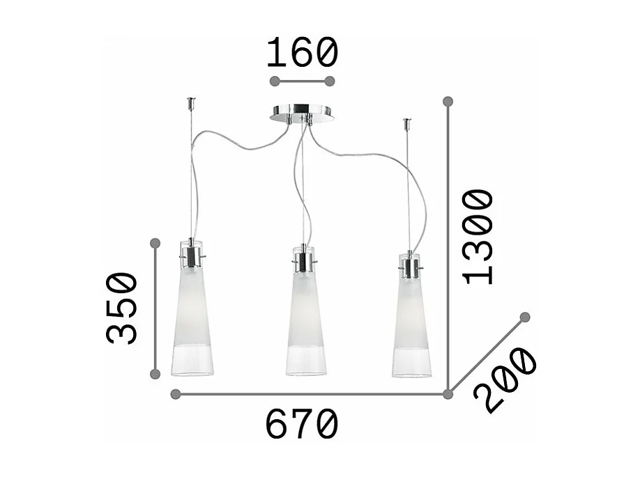 Ideal Lux Kuky Barre de suspension à 3 ampoules au fini chrome, E27