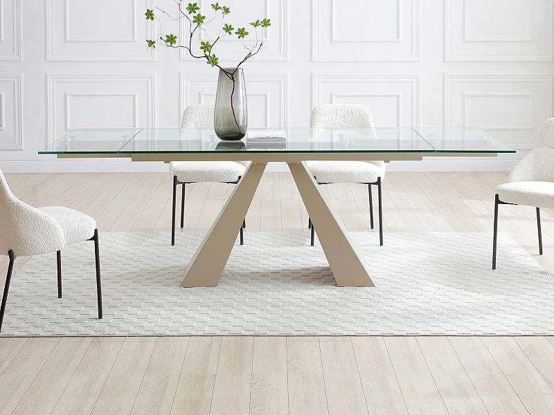 Mesa extensible de comedor para 6 a 10 personas de vidrio templado y metal beige - Transparente - LOZIPA de Maison Céphy