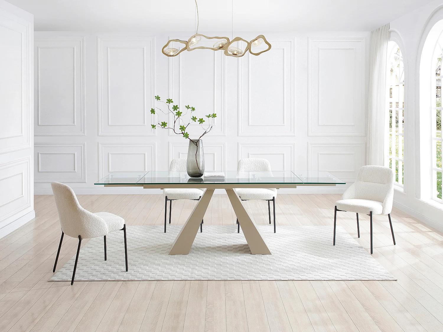 Table à manger extensible 6 à 10 personnes en verre trempé et métal beige - Transparent - LOZIPA de Maison Céphy