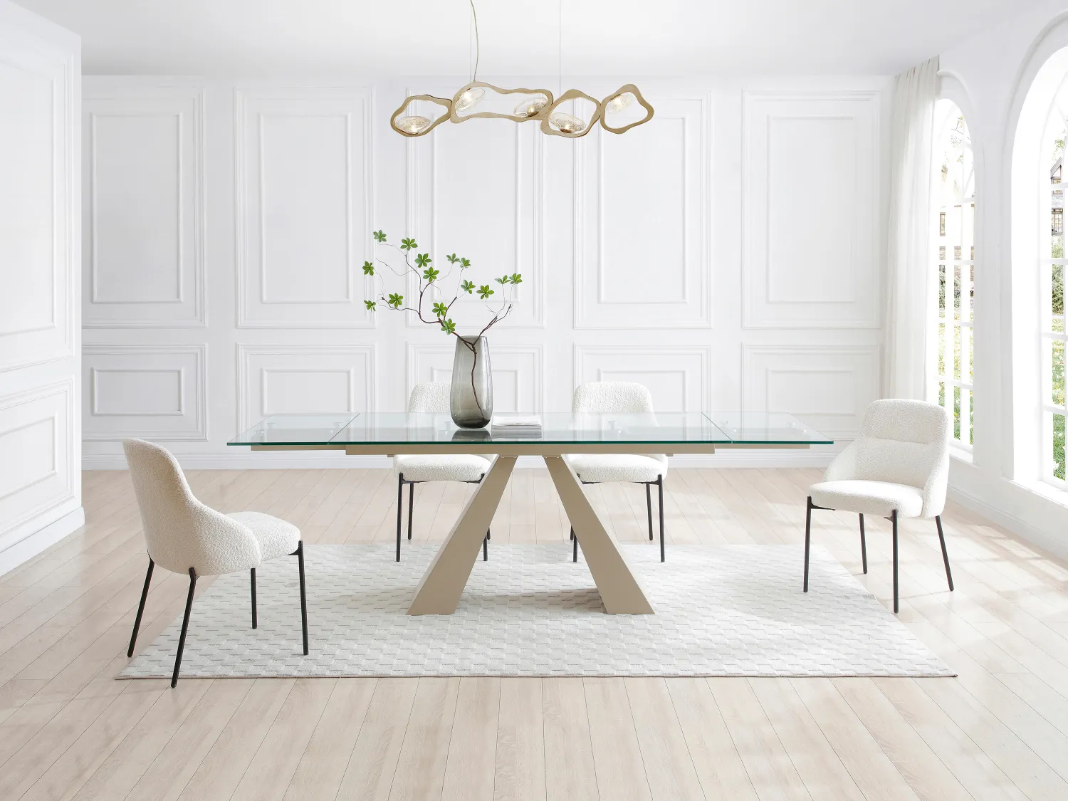 Mesa extensible de comedor para 6 a 10 personas de vidrio templado y metal beige - Transparente - LOZIPA de Maison Céphy