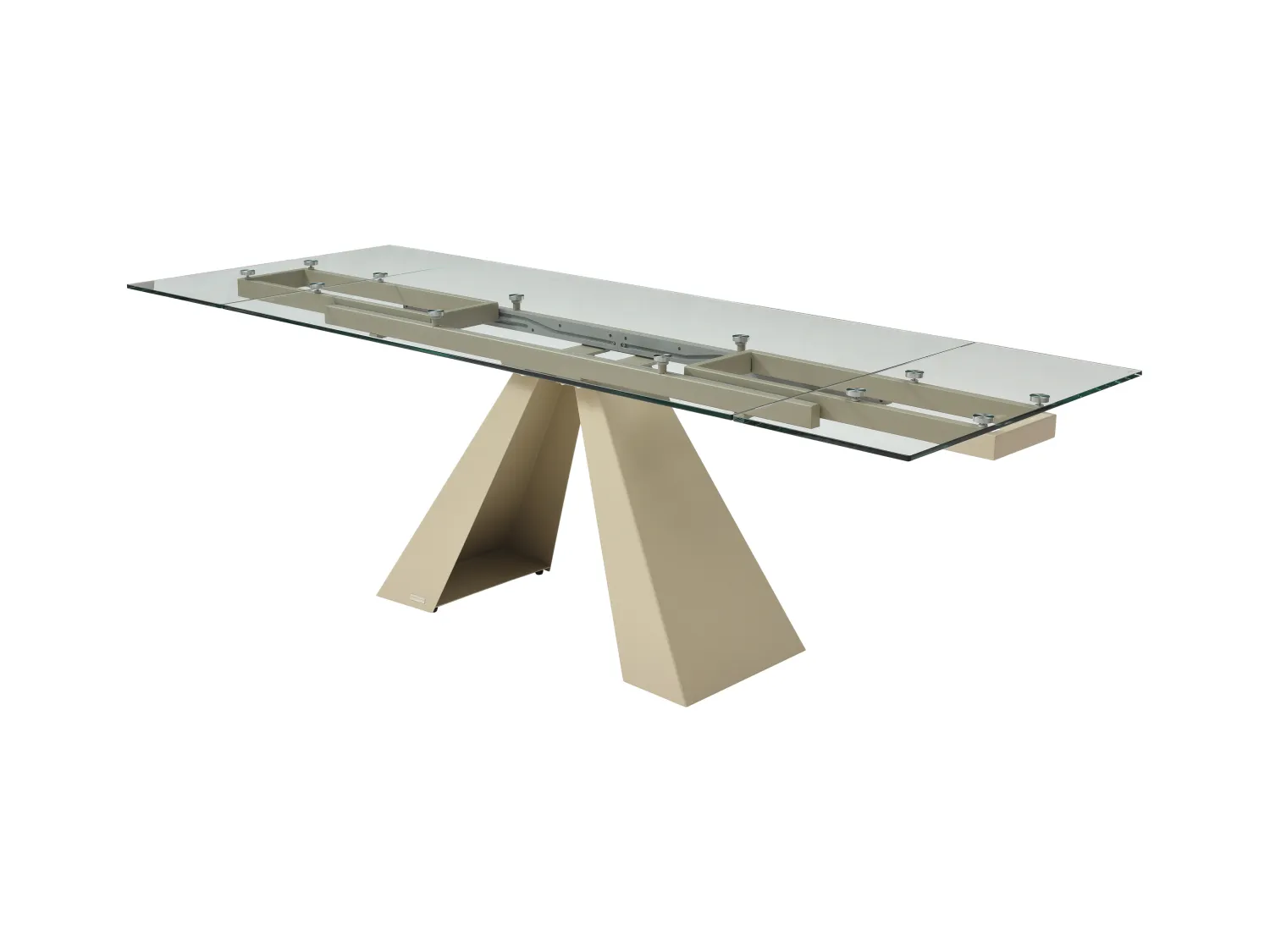 Mesa extensible de comedor para 6 a 10 personas de vidrio templado y metal beige - Transparente - LOZIPA de Maison Céphy