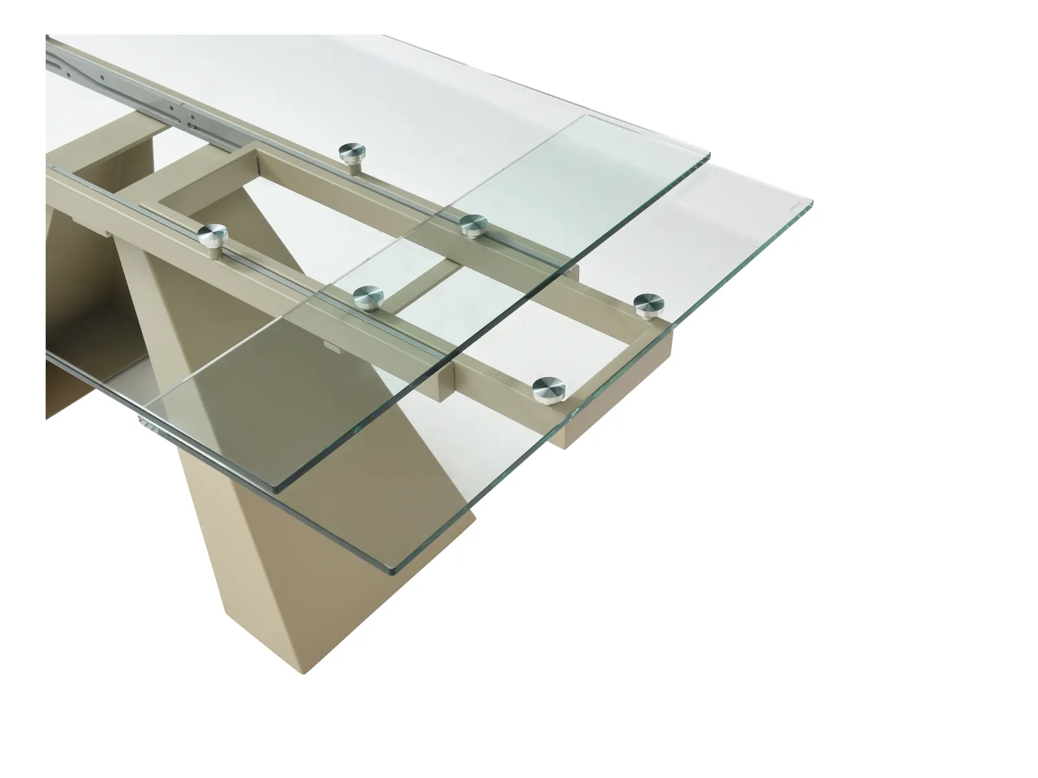 Mesa extensible de comedor para 6 a 10 personas de vidrio templado y metal beige - Transparente - LOZIPA de Maison Céphy